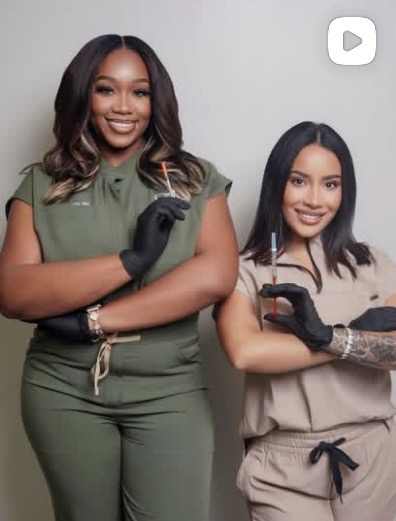 Jeanette and Tahjeira in scrubs